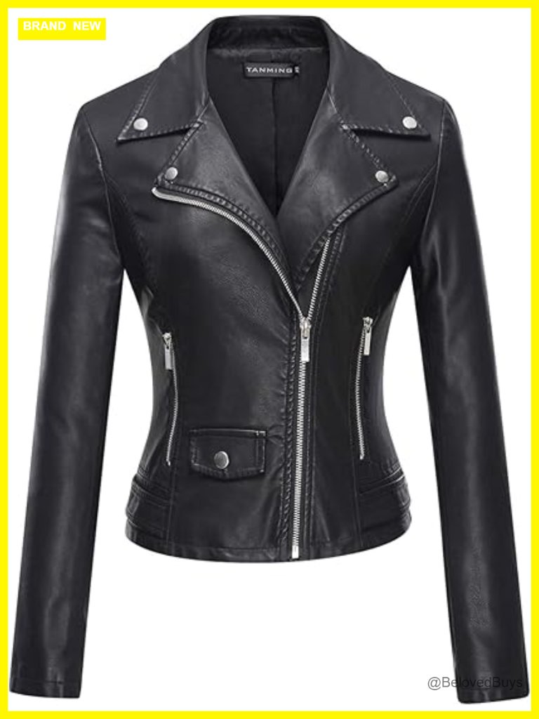 Women's Faux Leather Moto Biker Short Coat Jacket With Slant Zipper